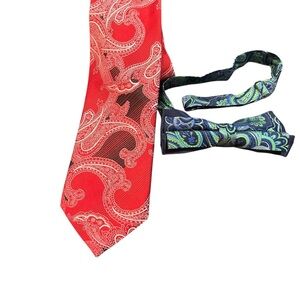 Steven land tie lot bow tie necktie red blue paisley 100% silk
